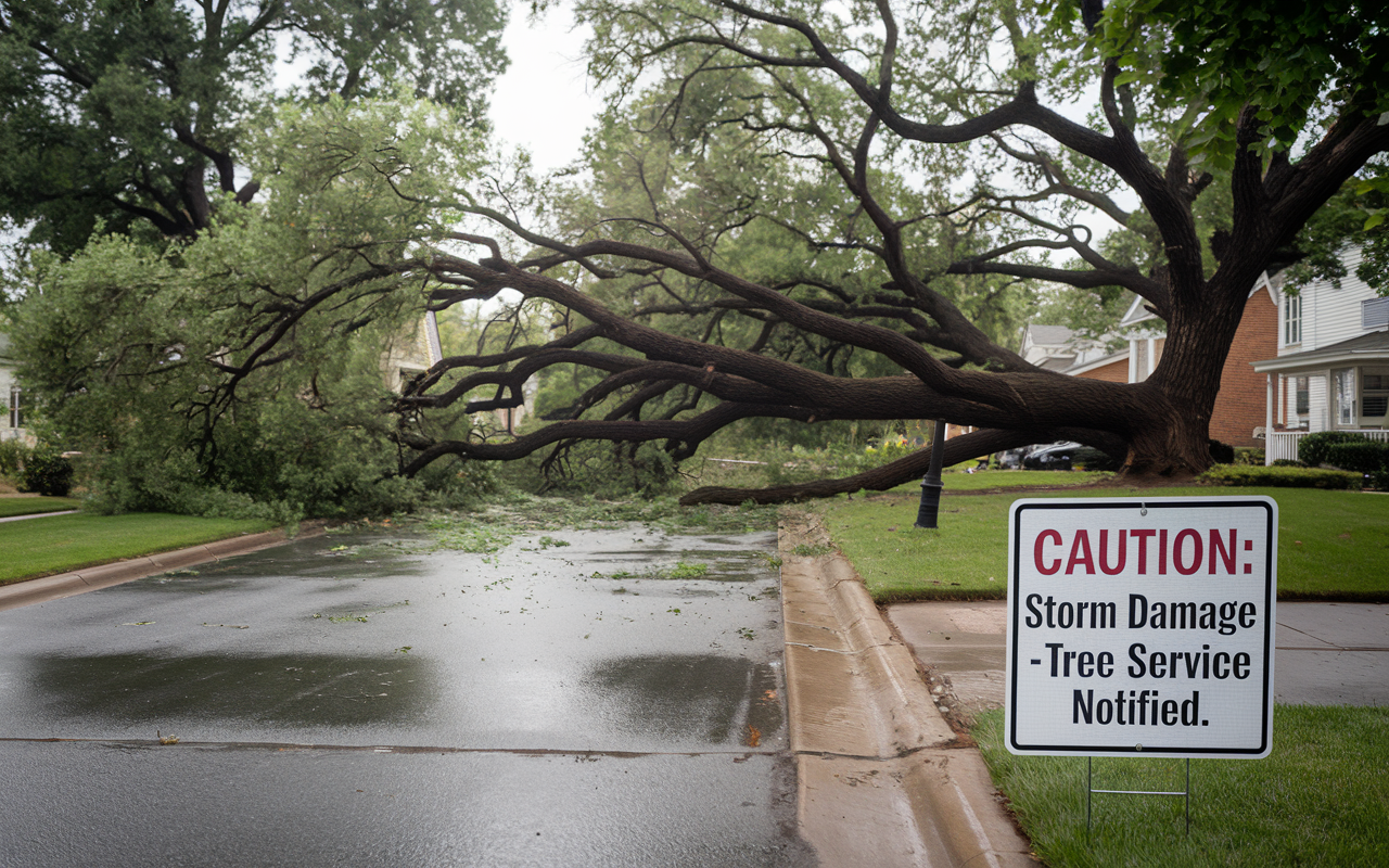 Caution: Storm Damage – Tree Service Notified.